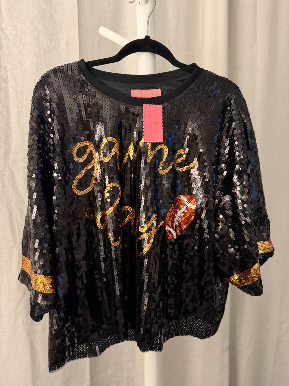 Simply Southern Black Sequin 'Game Day' Embellished Top